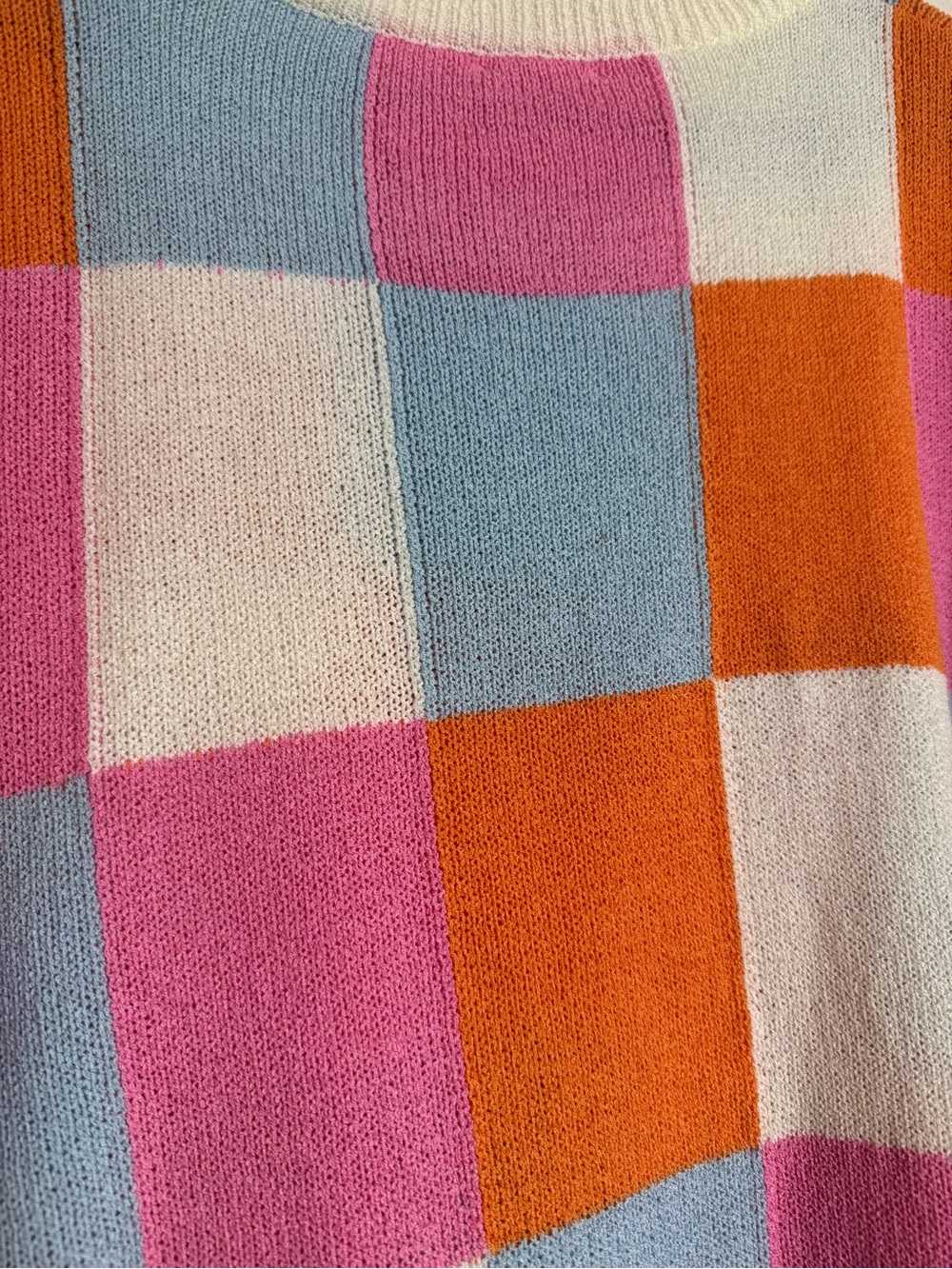 BIBI Multicolored Checkered Wool Blend Sweater Sz M NWT - Picture 10 of 11
